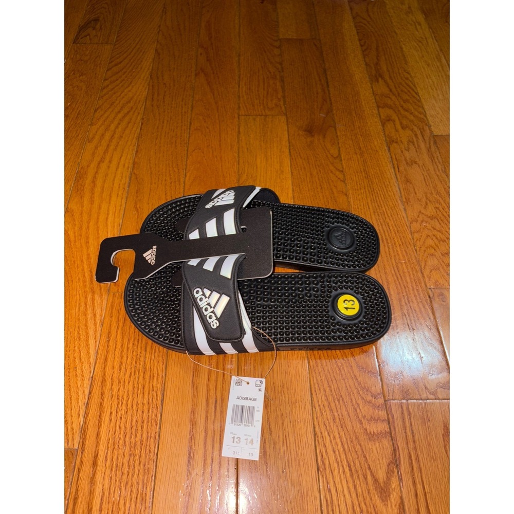 New Adidas Adissage Slides Sandals Black White Mens Size 13 Massage Comfort